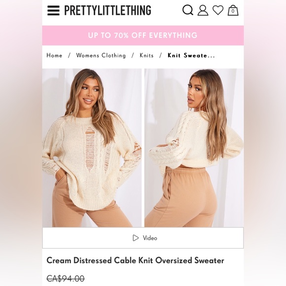 PrettyLittleThing distressed cable knit round neckline sweater! Size S - Picture 11 of 17